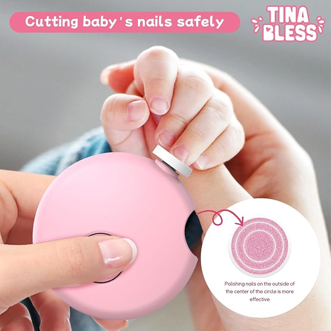 Baby Nail Trimmer Electric,Tinabless Baby Nail Clipper, 6 in 1 Baby Nail File,Nail File Baby Grooming Kit Manicure Set for Toddler or Adults(Pink)