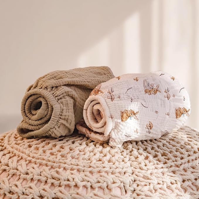 lulumoon Muslin Changing Pad Cover: 2-Pack Soft Breathable Cotton Boho Bunny Print for Baby Boys Girls - Nursery & Baby Shower