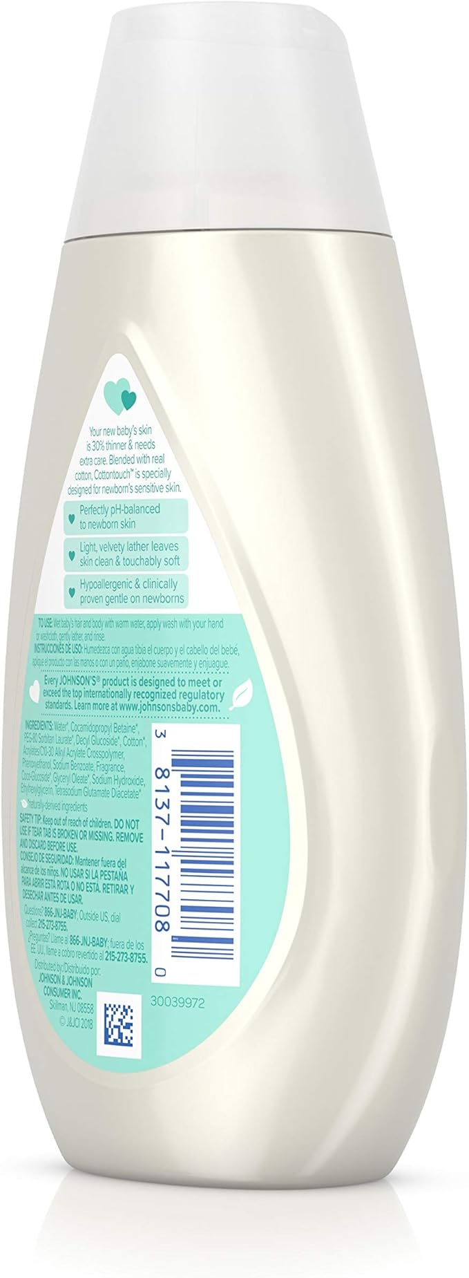 Johnson's CottonTouch Newborn Baby Wash & Shampoo, Made with Real Cotton, 6.8 fl. oz