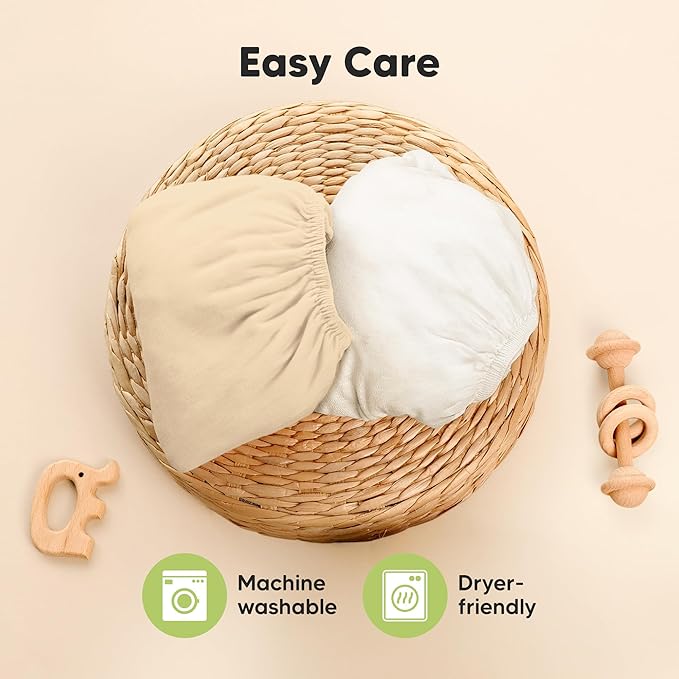 Pack and Play Sheets Fitted - 2-Pack Mini Crib Sheets for Pack N Play Mattress 38x26, Soft & Cozy, Neutral Toddler Playard Bedding, Snug Fitted Mini Baby Crib Mattress Cover Boy, Girl (Khaki)