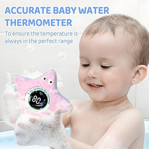 Bath Thermometer with LED Display and Temperature Warning, Digital Room Fahrenheit Water Temperature Thermometer, Infant Bath Toys Floating Toy Safety Thermometer for Kids Newborn, Yellow
