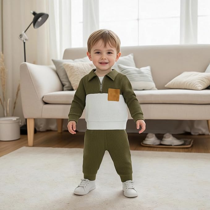 Baby Boy Toddler Fall Outfit Striped Sweatshirt Toddler Boy Winter Waffle Clothes 3 6 12 18 Months 2 3 T Pant Set