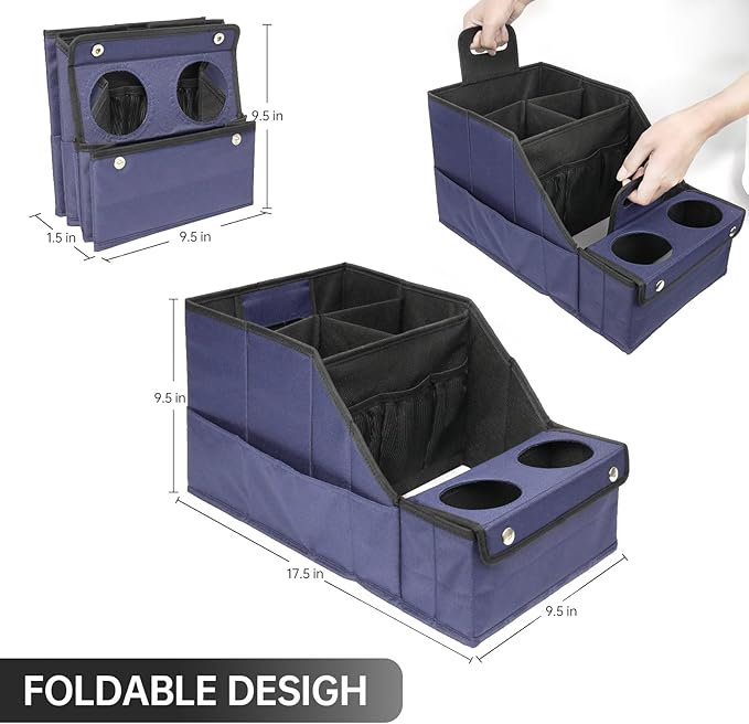 MULISOFT Car Seat Organizer, Backseat Car Organizer with 11 Storages Compartments and 2 Cup Holders, Blue