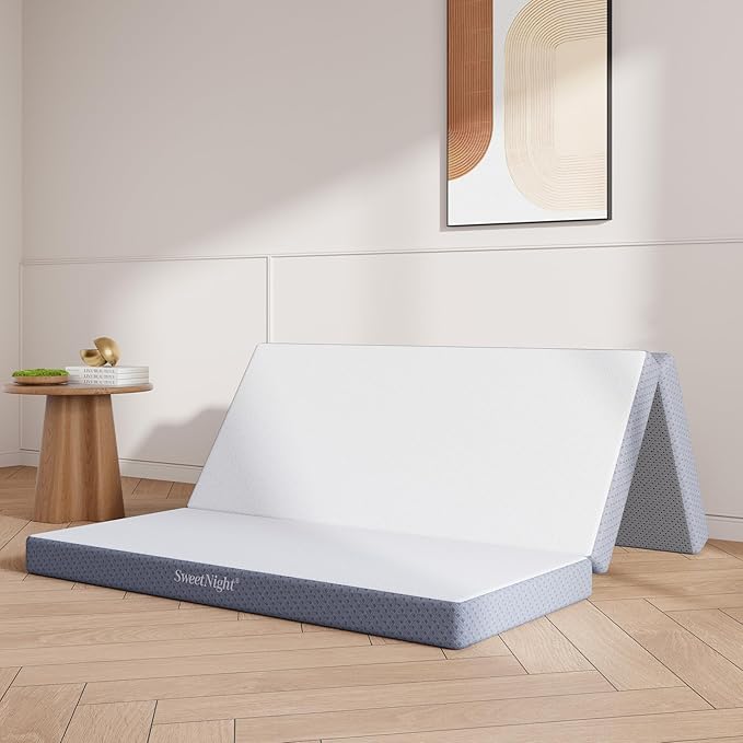 Sweetnight 4-Inch Tri-Fold Memory Foam Mattress, Full Foldable Mattress with Washable Cover, Medium-Firm Feel, Non-Slip Bottom, Ideal for RV Travel, Camping, Guest Room, Floor Use