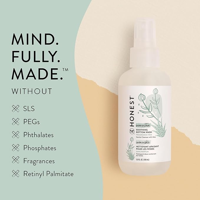 The Honest Company Soothing Baby Bottom Wash, Gently Cleanses and Refreshes, Naturally Derived Non-Irritating Made with Aloe, 5 fl oz