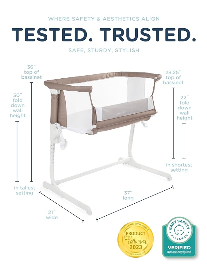 Baby Delight Beside Me Dreamer Bassinet | Bedside Sleeper & Baby Bassinet | 6-Position Height Adjustment | 100% GOTS Certified Organic Cotton Fabric | Organic Mocha