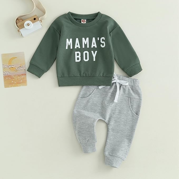 Baby Boy Fall Clothes Set Long Sleeve Letter Print Sweatshirt Pants Toddler Infant Outfits 6 12 18 24 Months 2T