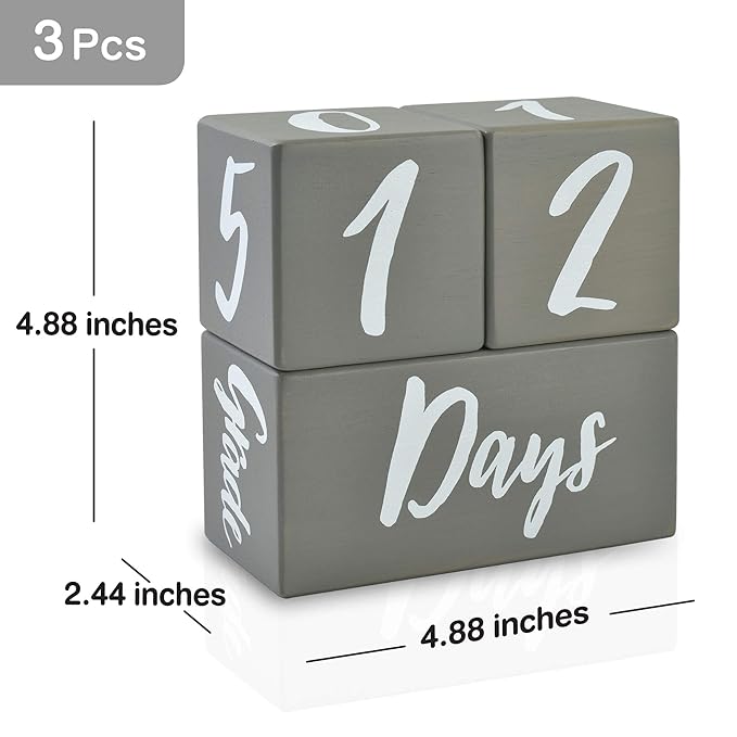 I'm Solid Wood Weekly Monthly Yearly Baby Milestone Age Blocks, Gender Neutral, Newborn Gifts & Keepsakes for Picture Props (3 Pcs/Grey)