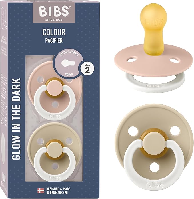 Bibs Pacifiers Color Collection, Set of 2 BPA-Free Latex Pacifiers Made in Europe, Round Nipple Baby Pacifier.