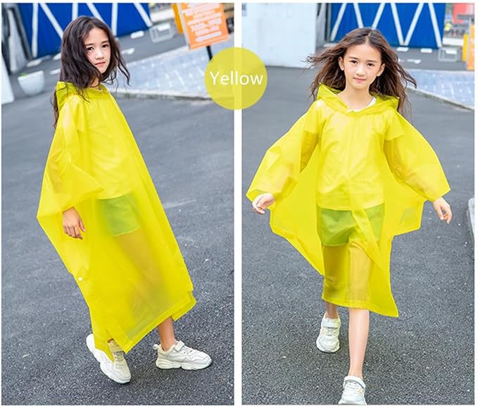 Rain Poncho for Kids (2 Pack), Reusable EVA Children Raincoat Ponchos Rain Jacket with Hood for 6-14 Girls Boys