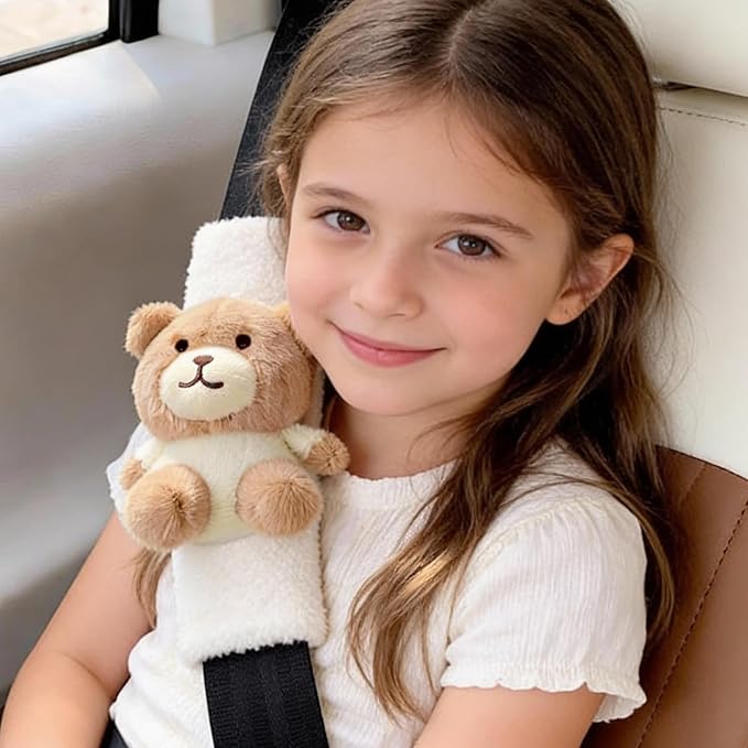 2 PCS Seat Belt Cover Pad, Cute Kawaii Animal Bear Seatbelt Covers for Kids and Adults, Winter Plush Fluffy Soft Seat Belt Cover, Cartoon Seatbelt Cushion,Car Seat Strap Pads (D-Bear)