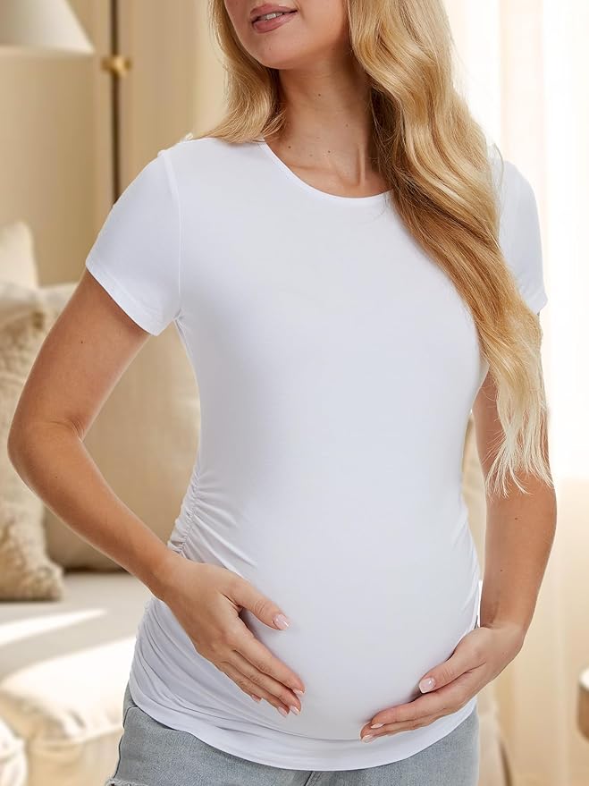 3 Pack Womens Maternity Shirts - Crew Neck Maternity Top Short Sleeve Pregnancy Tee Shirts