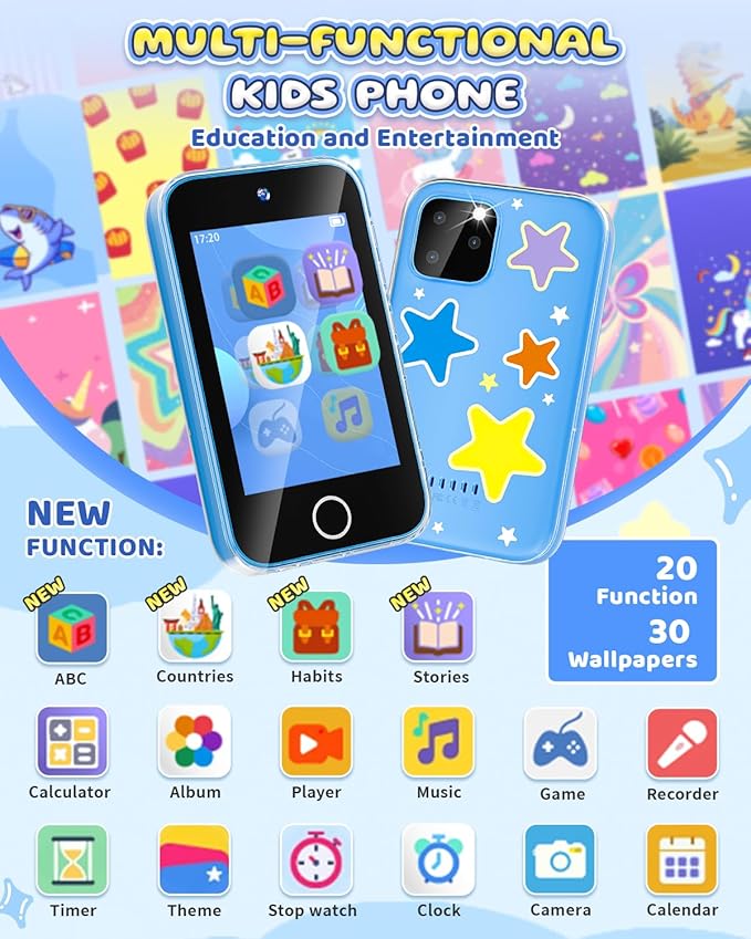 Kids Smart Phone for Boys, Upgraded 3.5'' Touchscreen Phone for Kids Age 3-8, Christmas Birthday Gifts, Dual Camera Music Player Puzzle Games, Learning Toy for 3 4 5 6 7 8 Year Old Boys