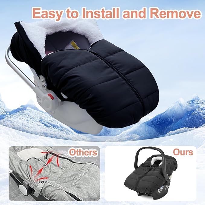 Winter Baby Car Seat Cover, Carseat Cover for Baby Seat or Stroller, Windproof Warm Infant Car seat for Newborn Keep Babies Warm Bunting Bag (Black)