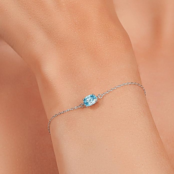Gem Stone King 7X5MM Oval Gemstone Birthstone Solitaire Bracelet For Women | 925 Sterling Silver | Adjustable Bolo Bracelet For Women | Fine Jewelry Gifts for Her Mom Wife