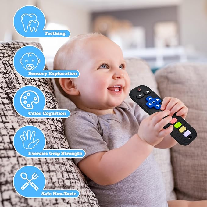 Baby Silicone Teething Toys, Simulation TV Remote Control Shape Teether Toys for Toddlers 3-18 Months, Boys Girls Baby Teething Toys, Babies Chew Toys, Freezer BPA Free
