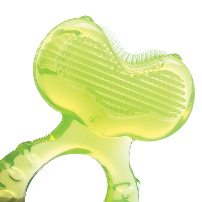 Nuby Silicone Teethe-EEZ Teether with Bristles, Includes Hygienic Case, Green (Pack of 1)