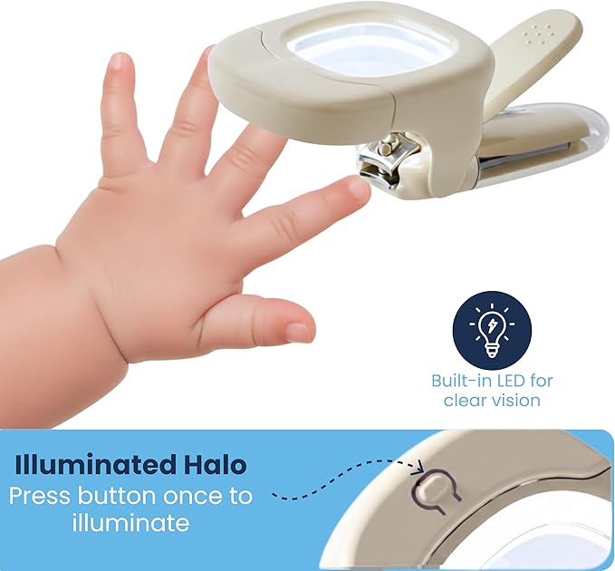 Baby Nail Clipper & File with LED Light, Fingernail Cutter with Catcher for Newborn, Infants & Toddlers- Magnifier for Ultra Visibility, Baby Essentials Nail Trimmer (White)