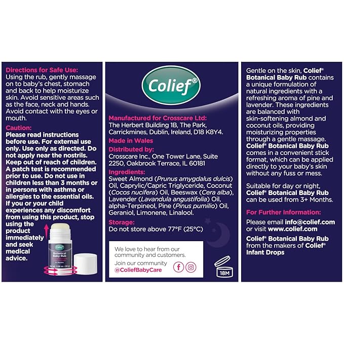 Colief Botanical Baby Rub | Natural Chest Rub for Babies | Soothing Lavender & Pine | Convenient Stick Format | Suitable From 3+ Months | 1.05 oz (30 g)