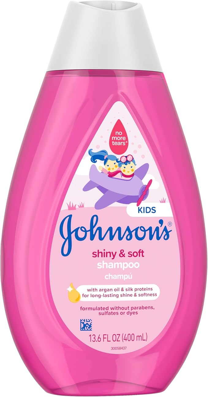 Johnson's Shiny & Soft Kids' Shampoo with Argan Oil & Silk Proteins, Daily Kids’ Hair Wash Gently Cleanses & Boosts Natural Shine & Softness, No Added Parabens & Sulfates, 13.6 fl. oz