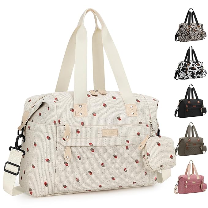 Diaper Bag Tote - Diaper Baby Bags with Pacifier Case, Shoulder Straps, Stroller Clips, Waterproof Large Mommy Maternity Travel Baby Bag for Mom and Dad, strawberry