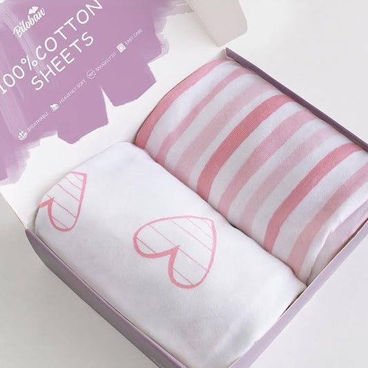 Bassinet Sheets Compatible with Semphis 3 in 1 Bedside Bassinet, Ezebaby Baby Bedside Sleeper and Arm's Reach Co-Sleeper Bassinet, 2 Pack, 100% Cotton Fitted Sheets, Pink Print for Baby