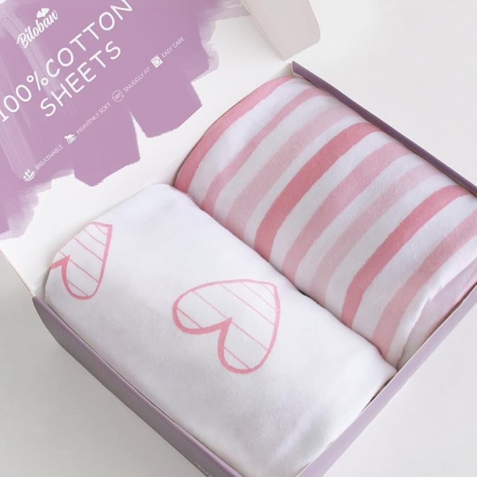 Bassinet Sheets Fit for Simmons Kids by The Bed City Sleeper Bassinet(Twins), Moses Basket and Hospital Bassinet, 100% Jersey Knit Cotton, 2 Pack, Pink Print