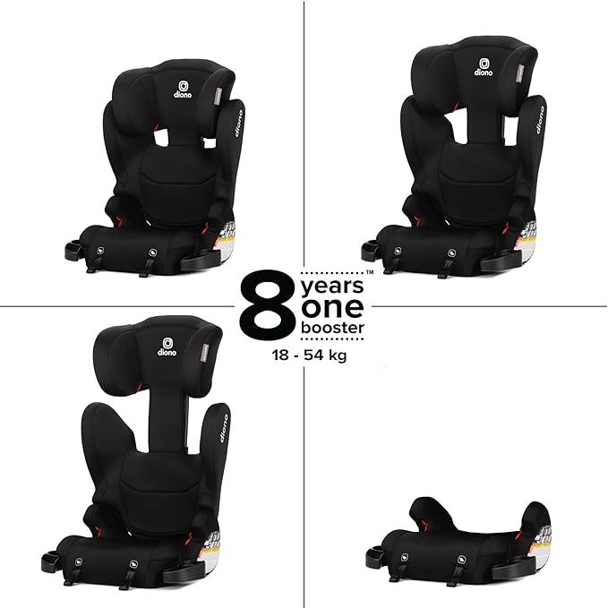 Diono Cambria 2XT XL, Dual Latch Connectors, 2-in-1 Belt Positioning Booster Seat, High-Back to Backless Booster with Space and Room to Grow, 8 Years 1 Booster Seat, Black Storm