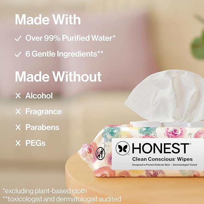 The Honest Company Hypoallergenic Multi-Use Baby Wipes for Sensitive Skin, Rose Blossom, 288 Count