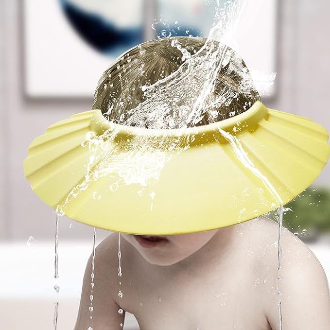 Soft Adjustable Baby Shower Cap - Head Visor for Washing Hair, Bathing Protection - Toddler, Kids, Children Bath Cap (Yellow)