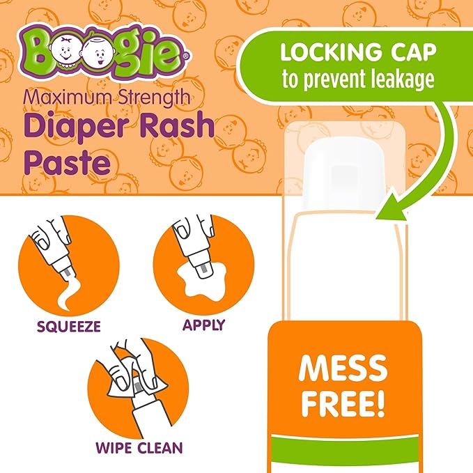 Boogie Diaper Rash Paste, Maximum Strength 40% Zinc Oxide, Mess-Free Applicator, Soothes Baby Bum, Diaper Bag Essential, 4oz (Pack of 2)