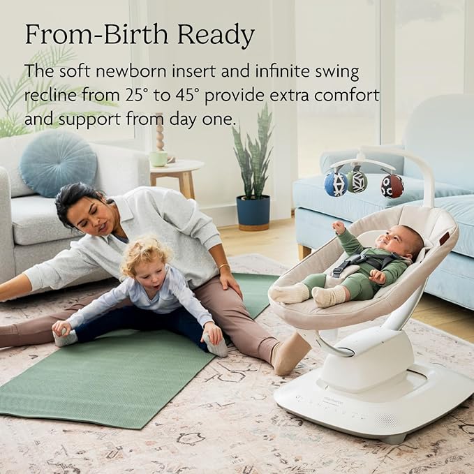 UPPAbaby Mamaroo Smart Swing – Customizable Soothing Modes with MotionSync Technology – Infant Recline + Bluetooth Enabled – Included Newborn Insert – Wells (Dark Taupe Mélange)