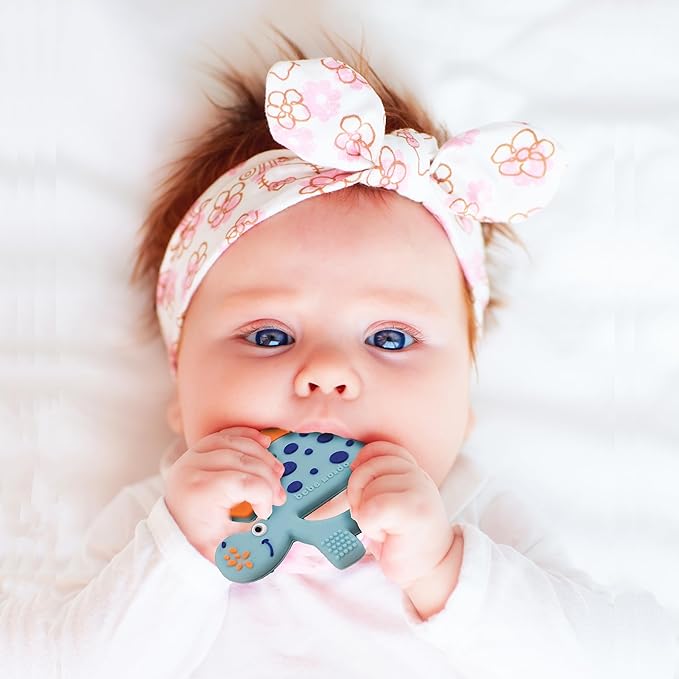 Bebe Mondo Dinosaur Baby Teething Toys 3–6 6–12 Months, Teethers for Babies 0–3–6–12 Months for Teething Relief, Baby Gift, Baby Teether Toys, Silicone Sensory Toys, Soft-Textured Infant Toys