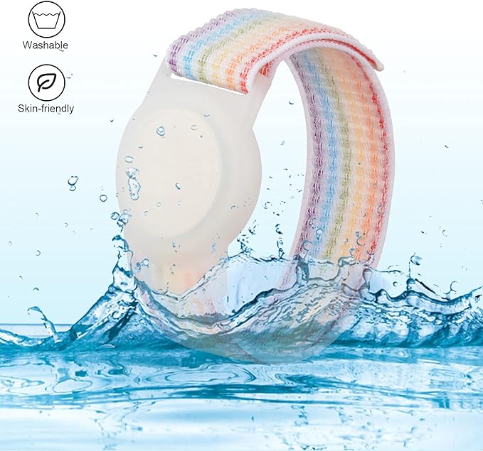 Kids Wristband Compatible with Apple AirTag, Protective Case for Air Tag GPS Tracker Holder with Nylon Bracelet, Adjustable Anti Lost Watch Band for Toddler Child Elder(2PacksRainbowA)