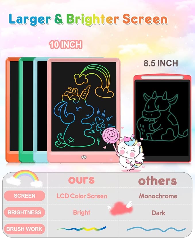 FLUESTON LCD Writing Tablet, 10 Inch Doodle Board Toys Gifts for 3-8 Year Old Girls Boys, Colorful Electronic Board Drawing Pad for Toddler Valentines Gifts for Kids Educational Learning Travel Toy