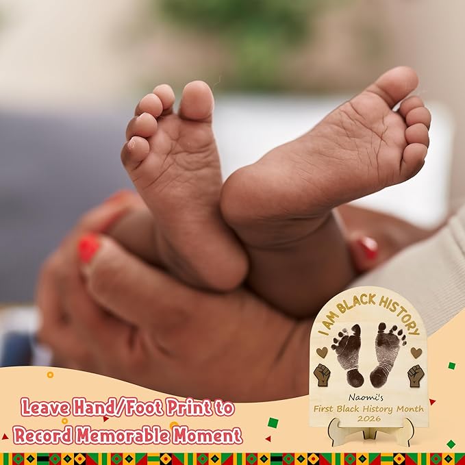 R HORSE 3D Baby's First Black History Month Footprint or Handprint Art Sign Craft, I am Black History DIY Wooden Hanging Decoration, Newborn Keepsake Gift for Unisex Baby Photo Prop Nursery Decor