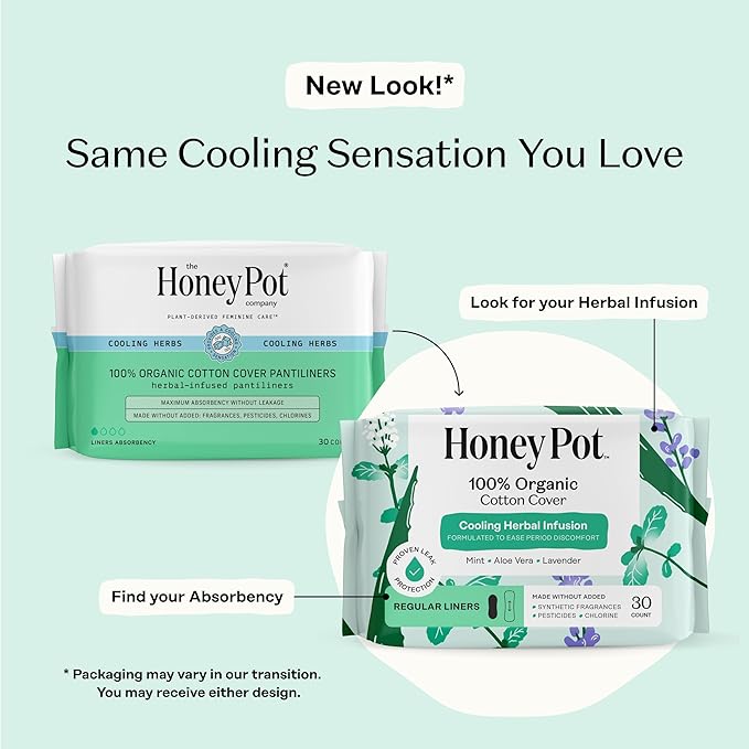 The Honey Pot Company - Herbal Everyday Panty Liners for Women - Infused w/Essential Oils for Cooling Effect & Organic Cotton Cover - Feminine Care - 30 ct