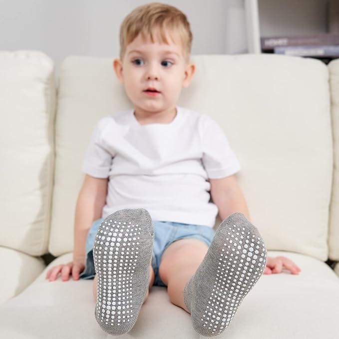 ZAPLES Baby Non Slip Grip Ankle Socks with Anti Skid Grippers Boys Girls Low Cut for Infants Toddlers Kids