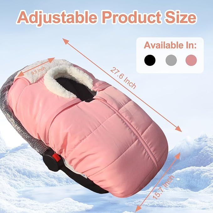 Winter Baby Car Seat Cover, Infant Carrier Cover Cold Weather, Windproof Newborn Warm Carseat for Unisex Babies（Pink）