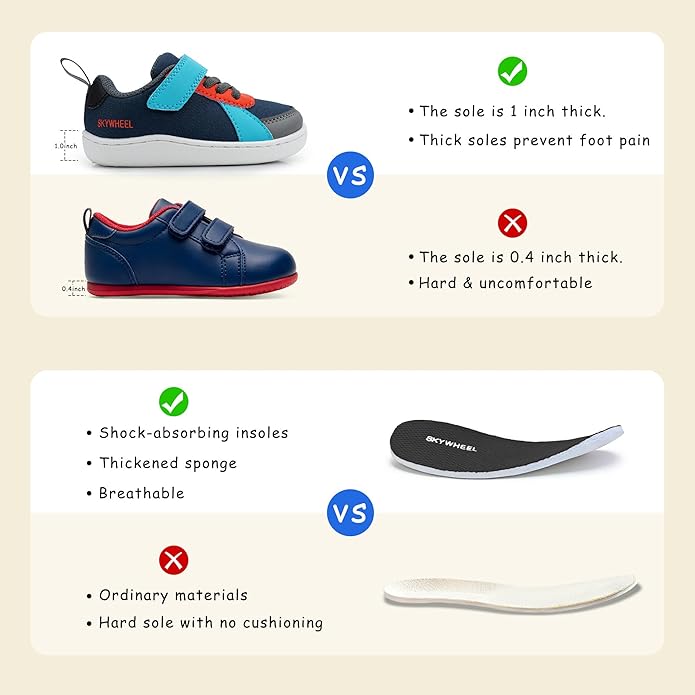 SKYWHEEL Toddler Wide Toe Box Barefoot Shoes Boys Sneakers Kids Tennis Shoes Comfort Lightweight Zero Drop Walking Shoe for Indoor/Outdoor Play