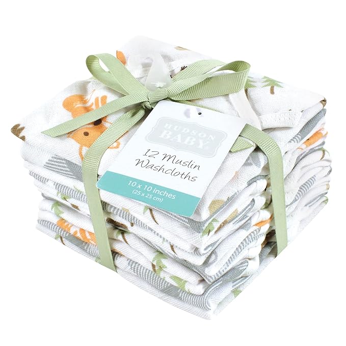 Hudson Baby Unisex Baby Cotton Muslin Washcloths, Woodland, One Size