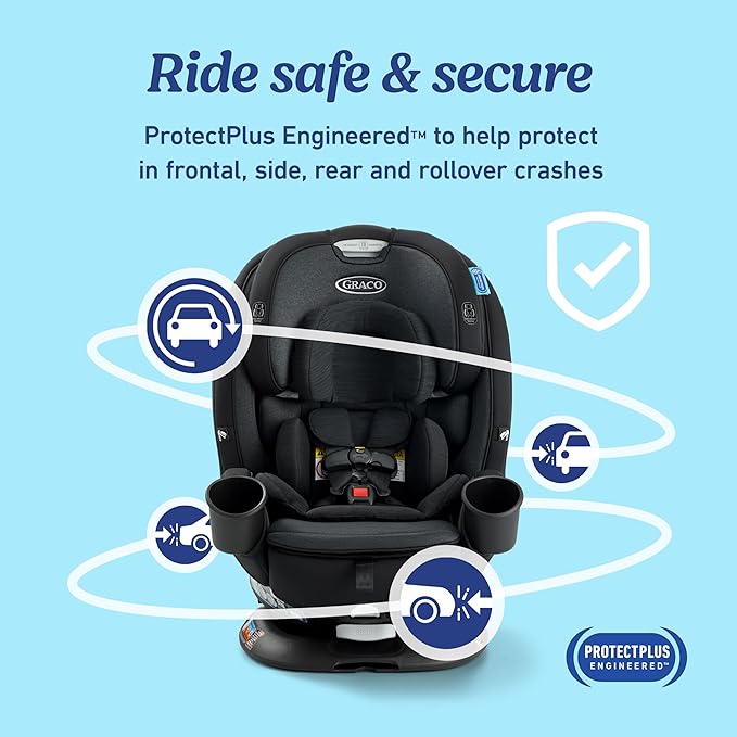 Graco Turn2Me 3-in-1 Rotating Convertible Car Seat, Brighton, Rear-Facing Rotation, Forward-Facing Mode, Highback Booster Up to 100 lbs, Adjustable Headrest & Harness, Steel Reinforced Frame
