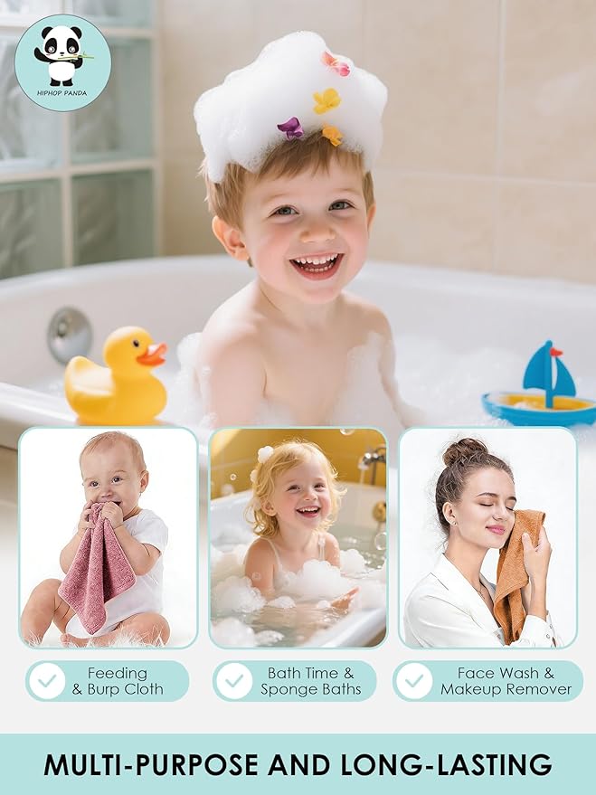 HIPHOP PANDA Baby Washcloths, Rayon Made from Bamboo - 2 Layer Ultra Soft Absorbent Newborn Bath Face Towel - Reusable Baby Wipes for Delicate Skin - Blush and Mocha, 6 Pack
