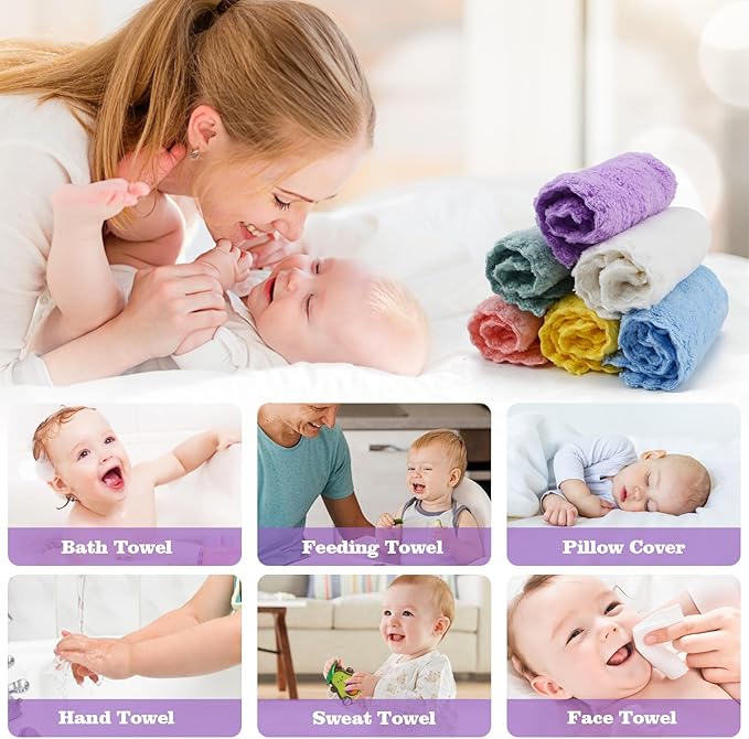 24 Pack Baby Washcloths, Multicolor Microfiber Coral Fleece, 7" X 9", Ultra Soft and Absorbent Baby Washcloths for Newborns and Toddlers, Gentle for Sensitive Skin