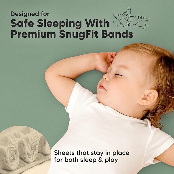Pack and Play Sheets Fitted - 2-Pack Mini Crib Sheets for Pack N Play Mattress 38x26, Soft & Cozy, Neutral Toddler Playard Bedding, Snug Fitted Mini Baby Crib Mattress Cover Boy, Girl (Hedges)