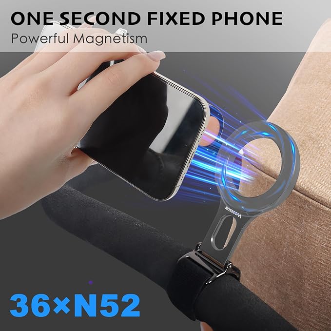 Magnetic Phone Holder for Bar, Stroller, Shopping Cart, [Strong Magnet] 180° Adjustable for Gym, Home Fitness Bikes with Adjustable Strap, All Phone (Magnetic Ring Included)
