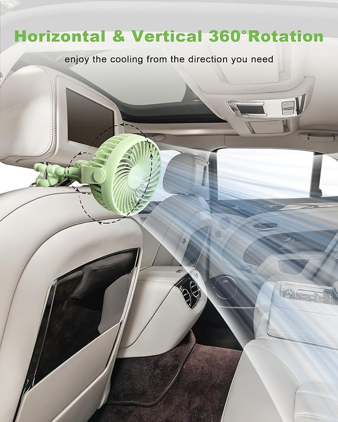 Stroller Fan Clip on for Baby, 4000mAh Rechargeable Battery Operated, Flexible Tripod, 3 Wind Speed, 360° Rotatable, Small Portable Fan for Car Seat Crib Golf Cart Beach Travel, Green