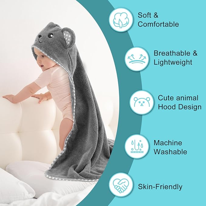 Hooded Baby Towels, 2 Pack Ultra Soft Bath Towels with Hood for Boys, Girls, Toddler, Infant, Kids - Large 31 X 31 inch Newborn Essentials (Panda)
