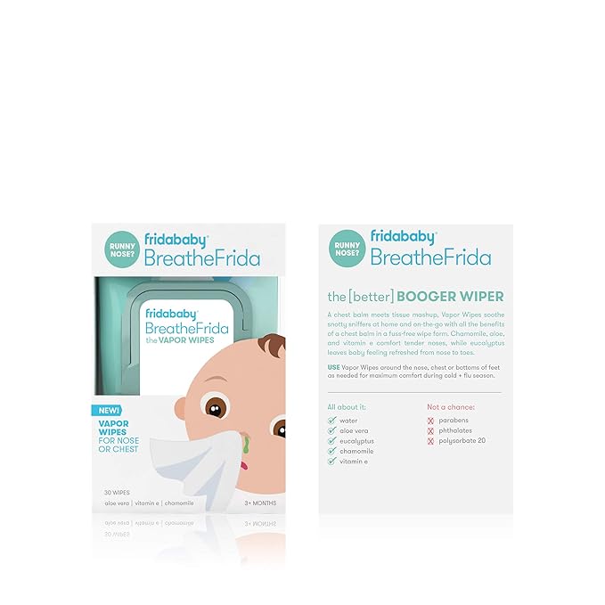Frida Baby Breathefrida Toddler & Baby Nose Wipes, Baby Saline Wipes for Nose, Chest, Allergy Relief, Alcohol Free, Made with Aloe Vitamin E & Chamomile, 30 Count, 1pk