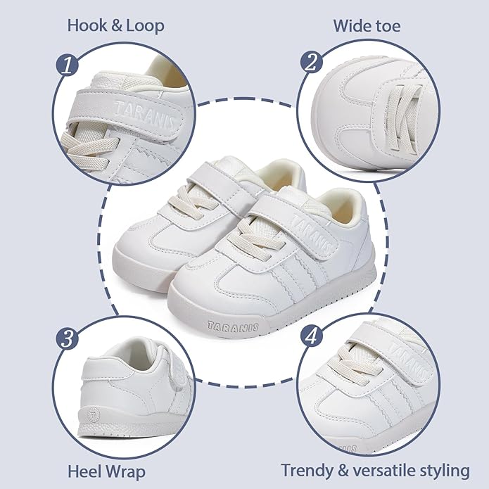 TARANIS Baby Shoes Toddler Sneakers - Wide Toe Box First Walker Shoes for Boys Girls, Easy Hook and Loop